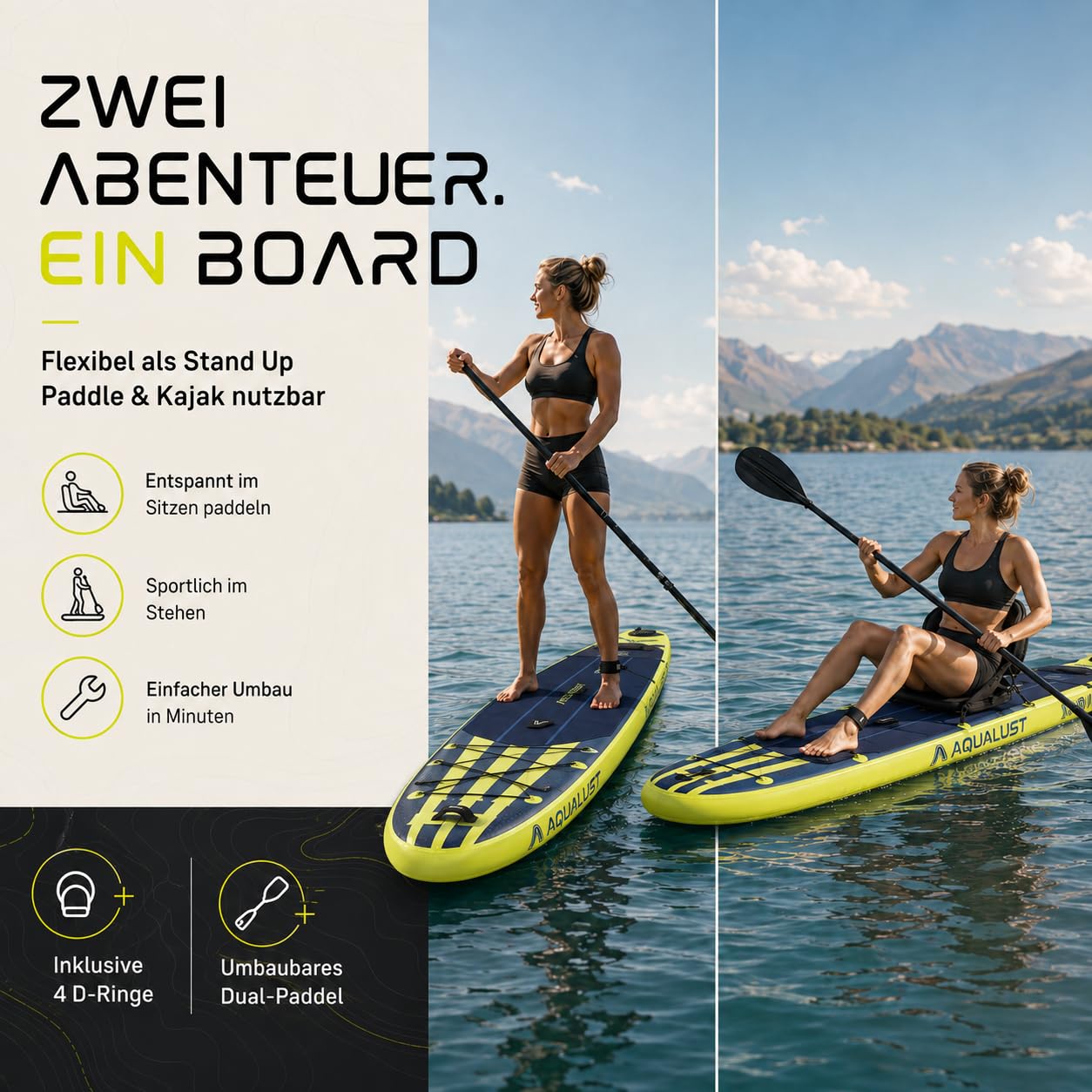 SUP Board aufblasbar Paddel Standup Paddle Stand Up Paddling | 365×84×15cm, 170 kg Traglast, Blau, Boardset mit Pumpe, Finne, Leash und Rucksack