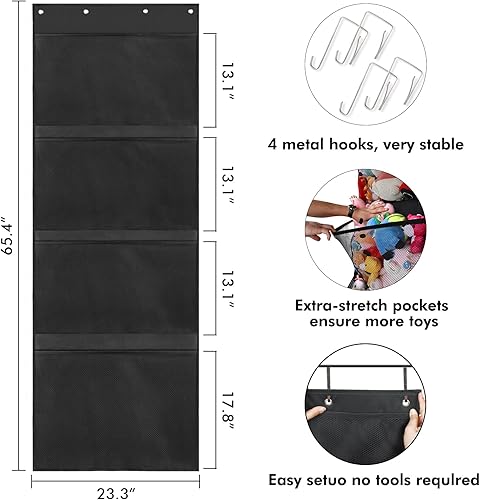 Miniatura 4 de Almacenamiento de animales de peluche, organizador sobre la puerta para rellenar cosas, almacenamiento portátil para colgar, red o hamaca duradera,