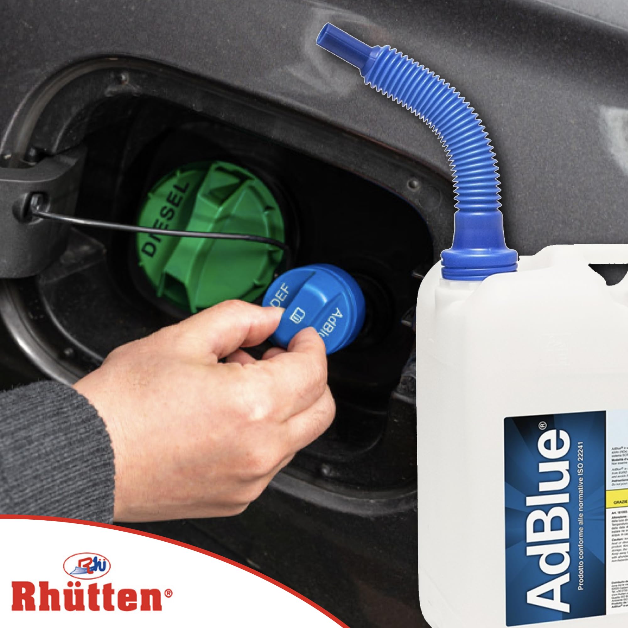Rhütten, AdBlue Motori Diesel, Basf, Additivo di Sintesi, Urea Purissima, ISO 22241, preserva SCR, Blocca Impurità Catalizzatore, Motori Euro 6, Tappo Versatore, 10L