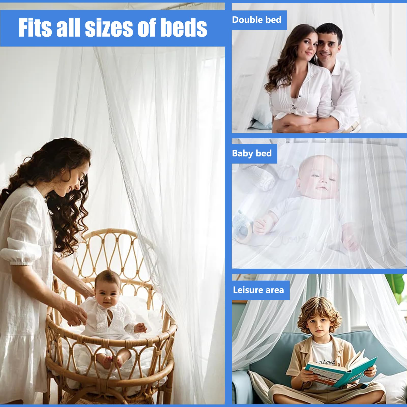 Zanzariera Per Letto Matrimoniale E Da Viaggio - 60x250x1050 Cm, Bianco, Per Casa E Campeggio - Foto 2