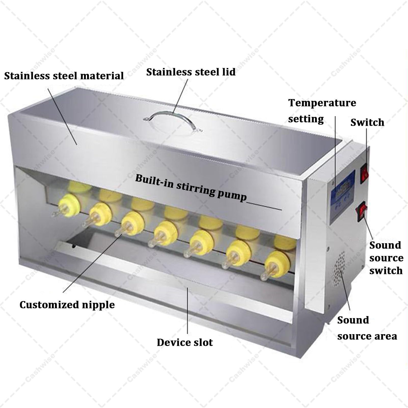 Mangiatoia automatica per latte a temperatura controllata con simulazione del suono, ideale per la cura degli animali da allevamento e da allevamento