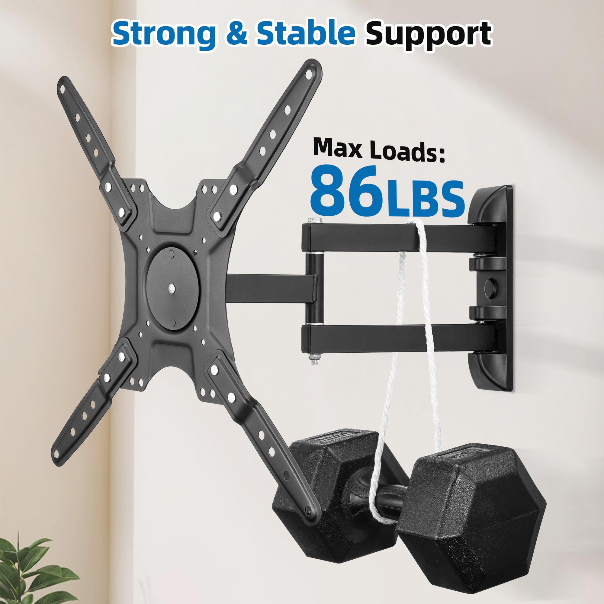 Supporto da parete per TV Full Motion, supporto da parete angolare per la maggior parte delle Smart TV da 26-55", supporto universale per TV a cerniera con bracci di prolunga, inclinabile, girevole
