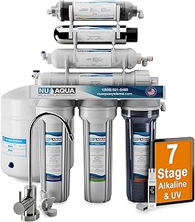 NU Aqua 7-Stage UV & Alkaline Under Sink Reverse Osmosis Water Filter System - 100 GPD RO Filtration & Remineralization - Faucet & Tank - PPM Meter - 100GPD Undersink - Home Kitchen Drinking Purifier