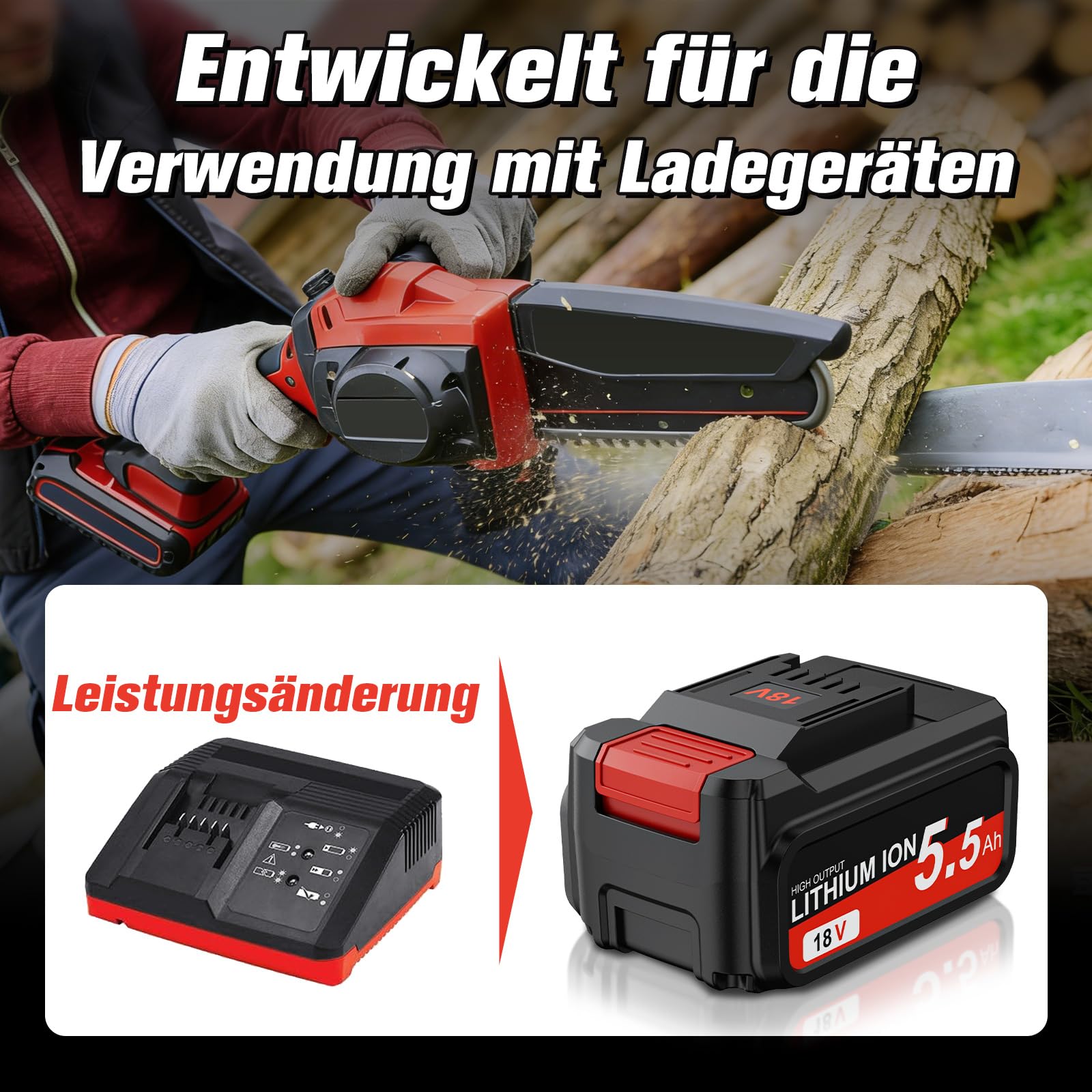 2 Stück 5,5Ah Ersatz akku für Einhell18V Akku mit LED-Leistungsanzeige | Li-Ion für Einhell18V Akku Kompatibel mit Allen PXC-Geräten