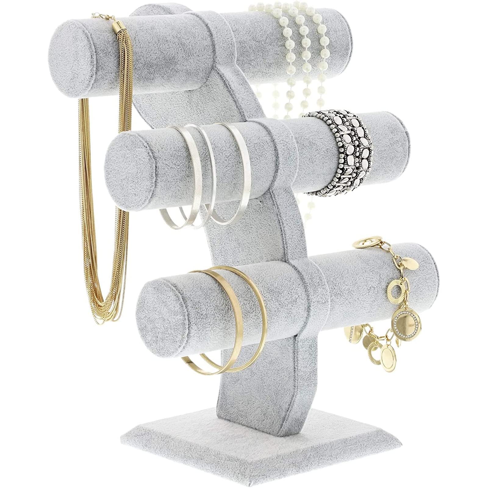Supporto Per Collane In Velluto Grigio | Appendino A 5 Tacche Per Gioielli | Organizer Da Parete Per Catene E Bracciali