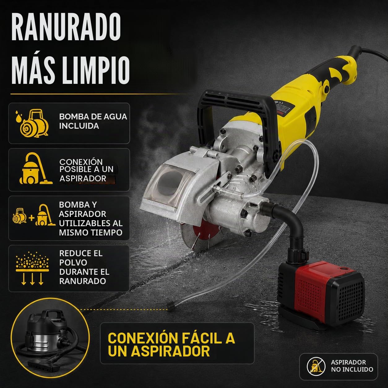 Ranuradora de Hormigón, Fresadora de Pared Eléctrica 4000 W Ranuradora de Pared 6000 RPM con 5 Hojas de Sierra Fresadora de Ranuras - 37 mm de Profundidad - 33 mm de Ancho