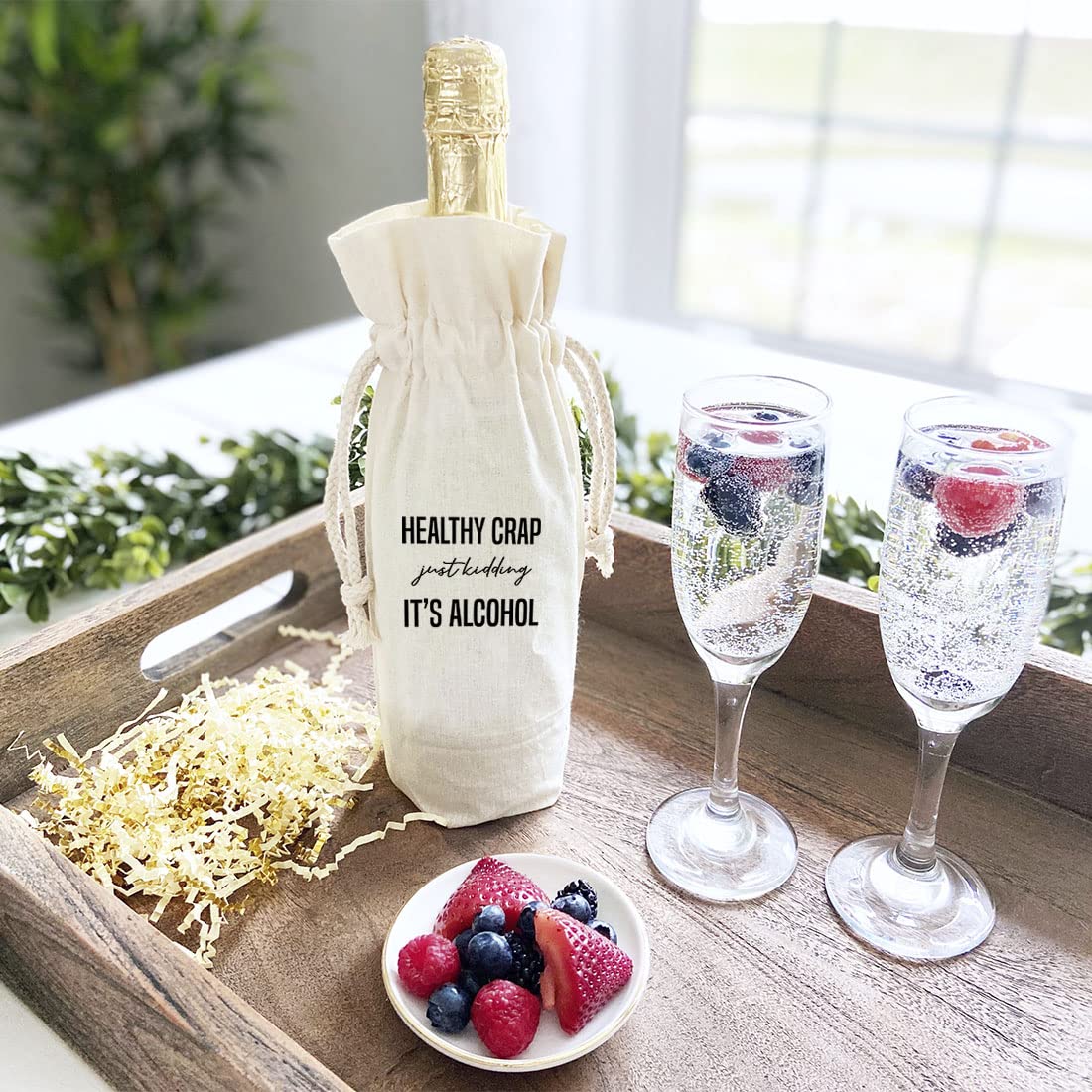 Andaz Press Happy Birthday Wine Bag, Healthy Crap Wine Bottle Cover, Canvas Wine Bag, Champagne Bottle Bag Wine Bottle Gifts Gift for Birthday Party Birthday Gifts For Men Women Host Hostess, 1-Pack