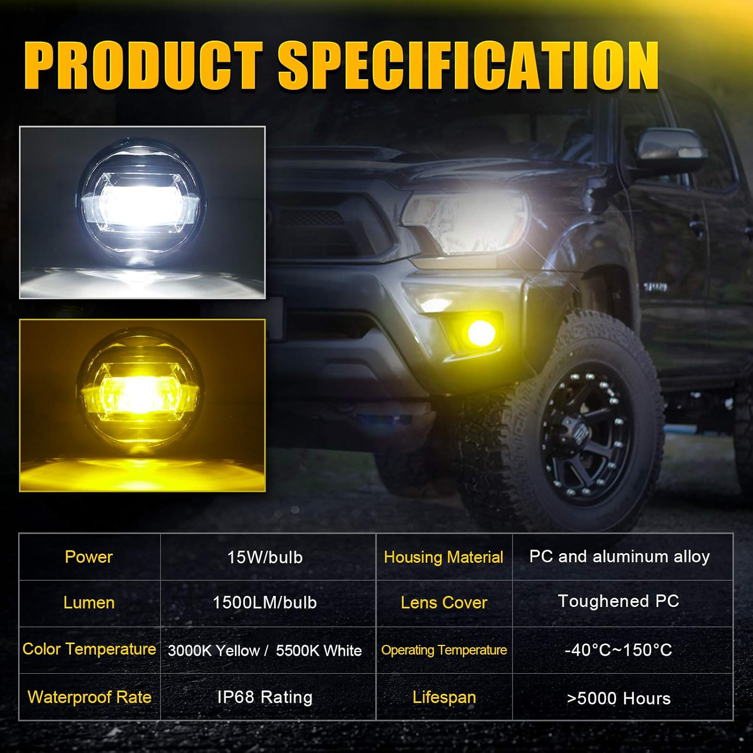 SUPAREE LED Fog Lights with Switchback Dual Color White/Yellow Fit for Tacoma 2005-2011/Tundra 2007-2013/Solara 2004-2006/Sequoia 2008-2015 Ideal for All-Weather Conditions,2 Pack