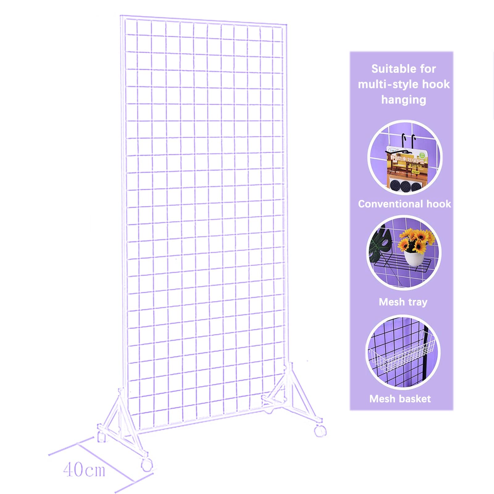 Espositore da Pavimento con griglia e Ruote - Espositori per Negozi con Pannello in Rete Bianca per allestimento Negozi, fiere e Magazzini - 60x16 Pollici, scaffalature Versatili in griglia