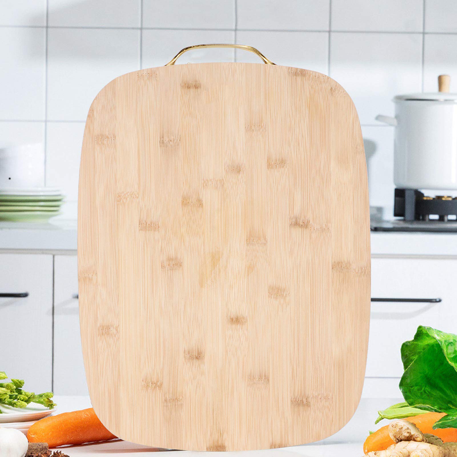 Cocoarm Bambusowa Deska do Krojenia Deska do Krojenia 40 X 30 X 3,4 Cm Prostokątna Ciasta z Metalowym Uchwytem Grube Bambusowe Narzędzie Kuchenne Przygotowywania Posiłków Krojenie Chleba Mięso Warzywa