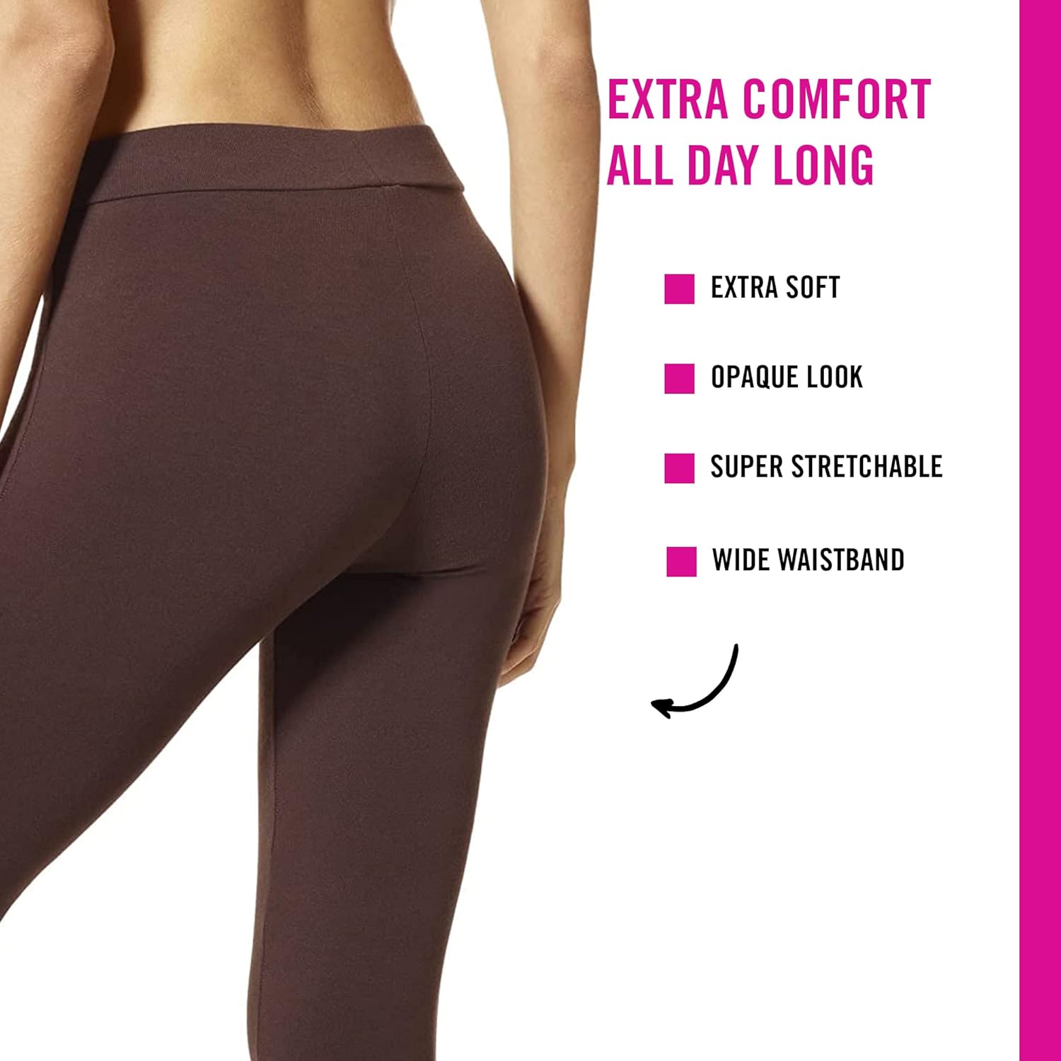 HUE Womens Wide Waistband Blackout Cotton Leggings, Assorted - Image 3