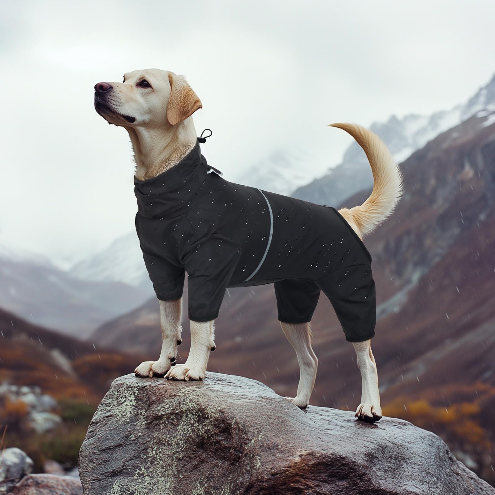 KoKoBin Impermeabile per cani riflettente per cani con cappuccio Impermeabile a quattro zampe Super leggera e traspirante Impermeabile Cane Giacca di taglia media e grande (Nero, 3XL)
