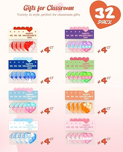 Miniatura 2 de Jinsome Paquete de 32 juguetes para ansiedad y tarjetas prellenadas para el día de San Valentín para el aula de los niños, mini juguetes en forma de