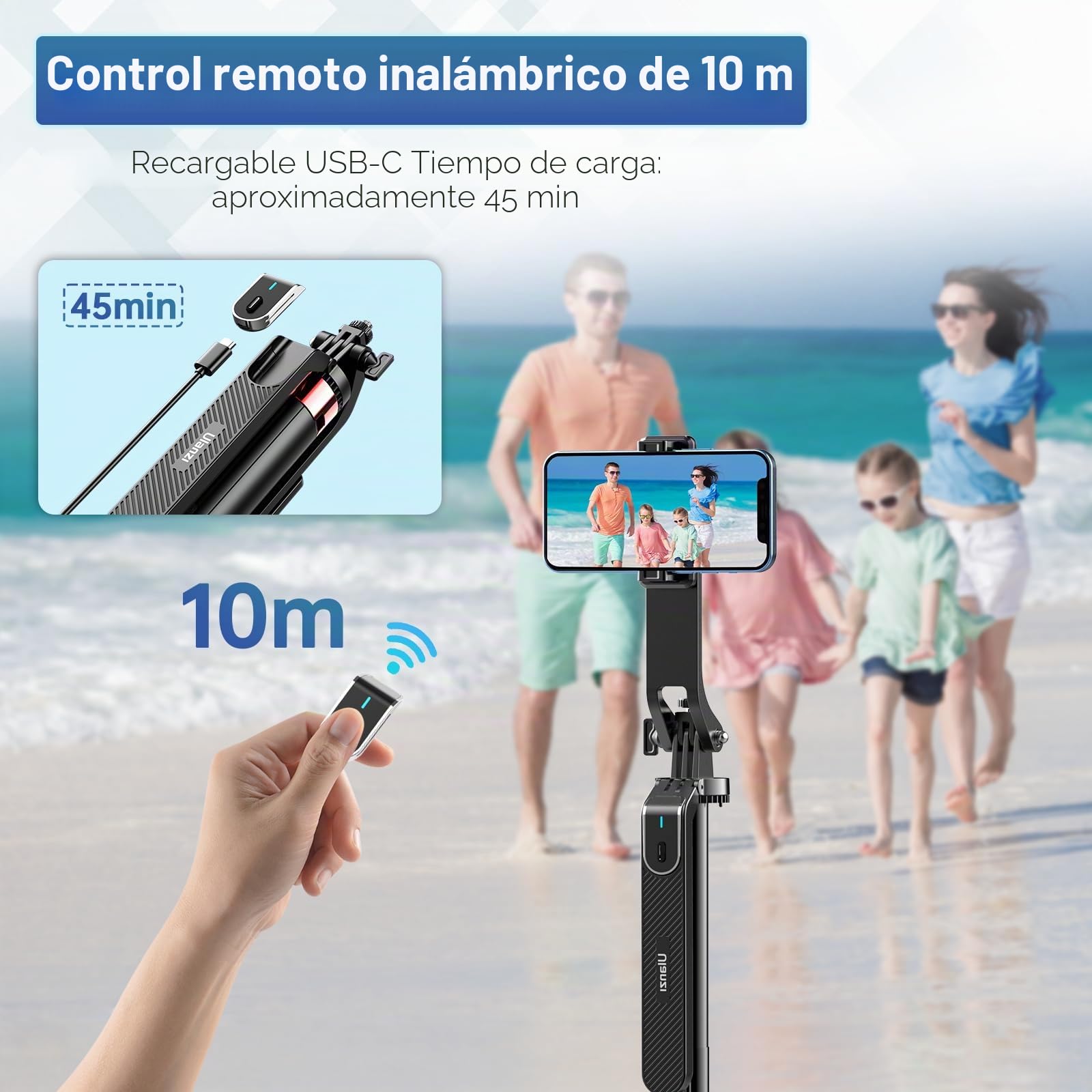 180CM Tripode para Movil, Ulanzi Selfie Stick Quad Trípode con Control Remoto, 360 ° de rotación de Aluminio Extensible Trípode del teléfono móvil de pie, Compatible, iPhone, Samsung, Xiaomi