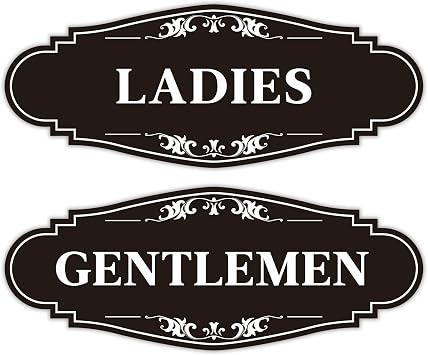 2 PCS Men and Women Restroom Sign for Home and Business, Self-adhesive Waterproof Elegant Ladies & Gentlemen Bathroom Door Signage Sticker Decor for House, Offices, Restaurants, Shop and Public Area