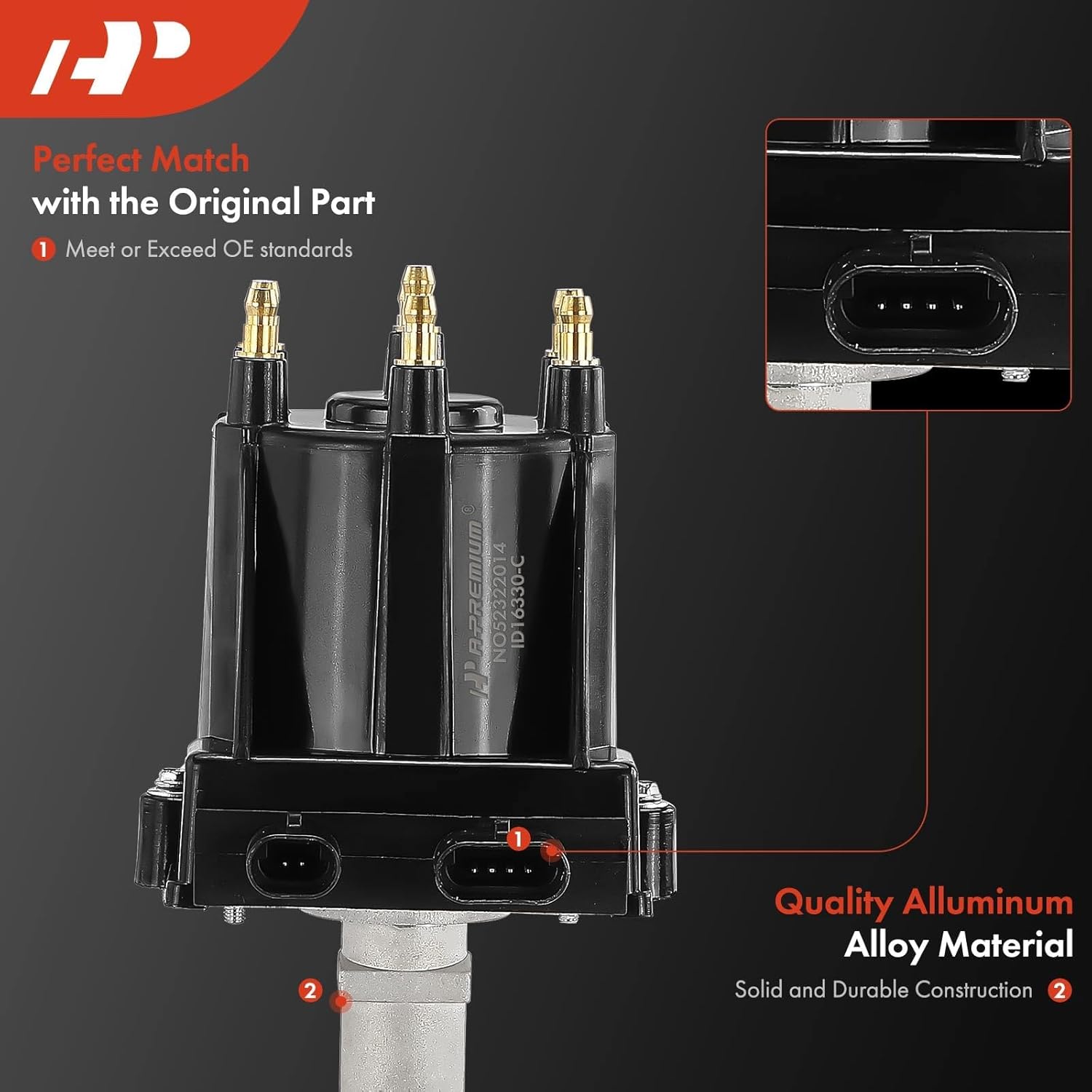 A-Premium Ignition Distributor with Cap and Rotor Compatible with Chevrolet Camaro, Cavalier, Citation II & Buick Skylark & Cadillac Cimarron & Oldsmobile Cutlass Ciera & Pontiac 6000, Fiero, Firebird