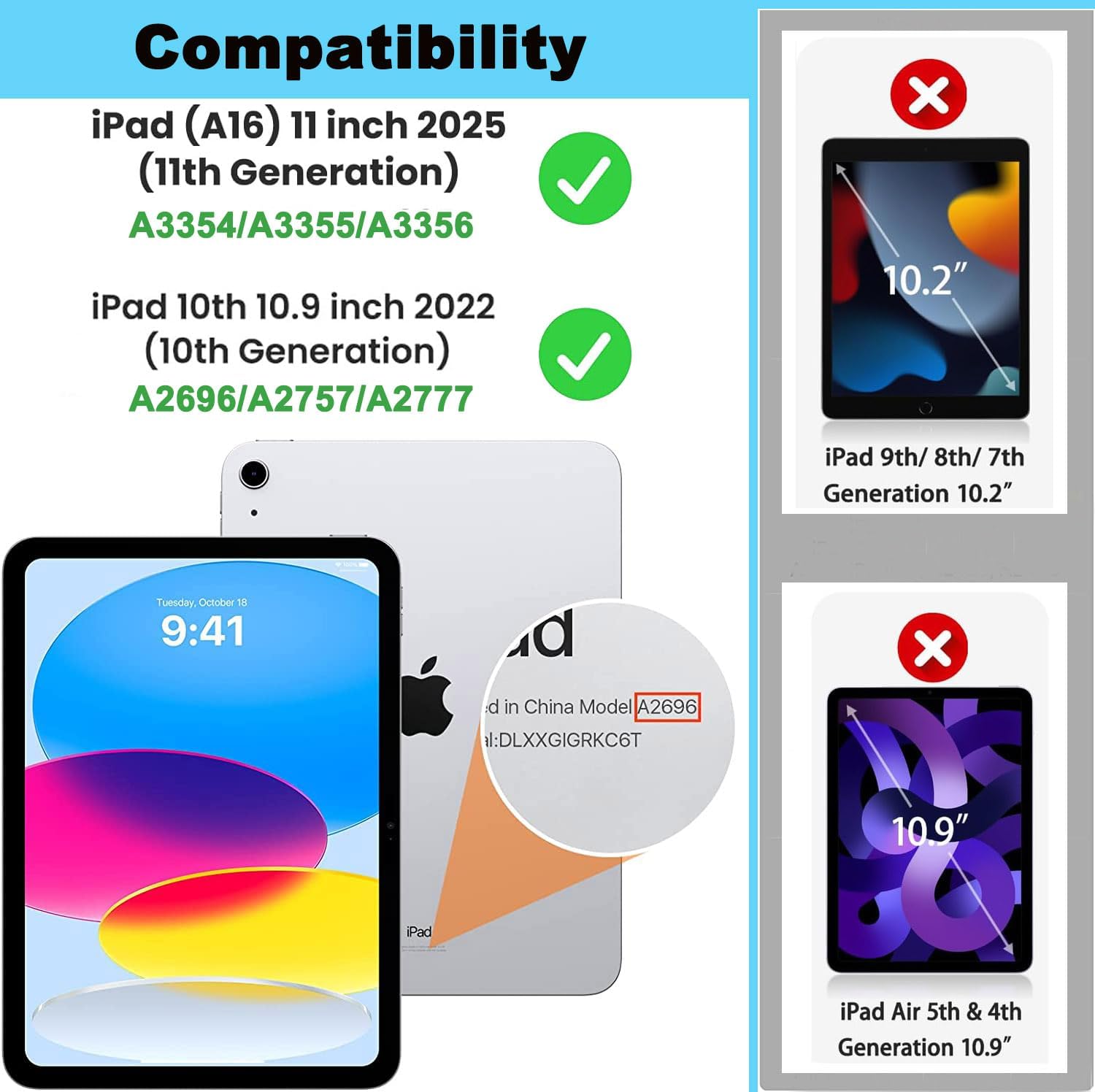 for iPad (A16) 11th/10th Generation Case 2025/2022 (11″/10.9″),Heavy Sturdy Shockproof Kids Case with Screen Protector,Rotating Stand/Pencil Holder/Shoulder Strap (Navy Blue+Blue) - Image 8