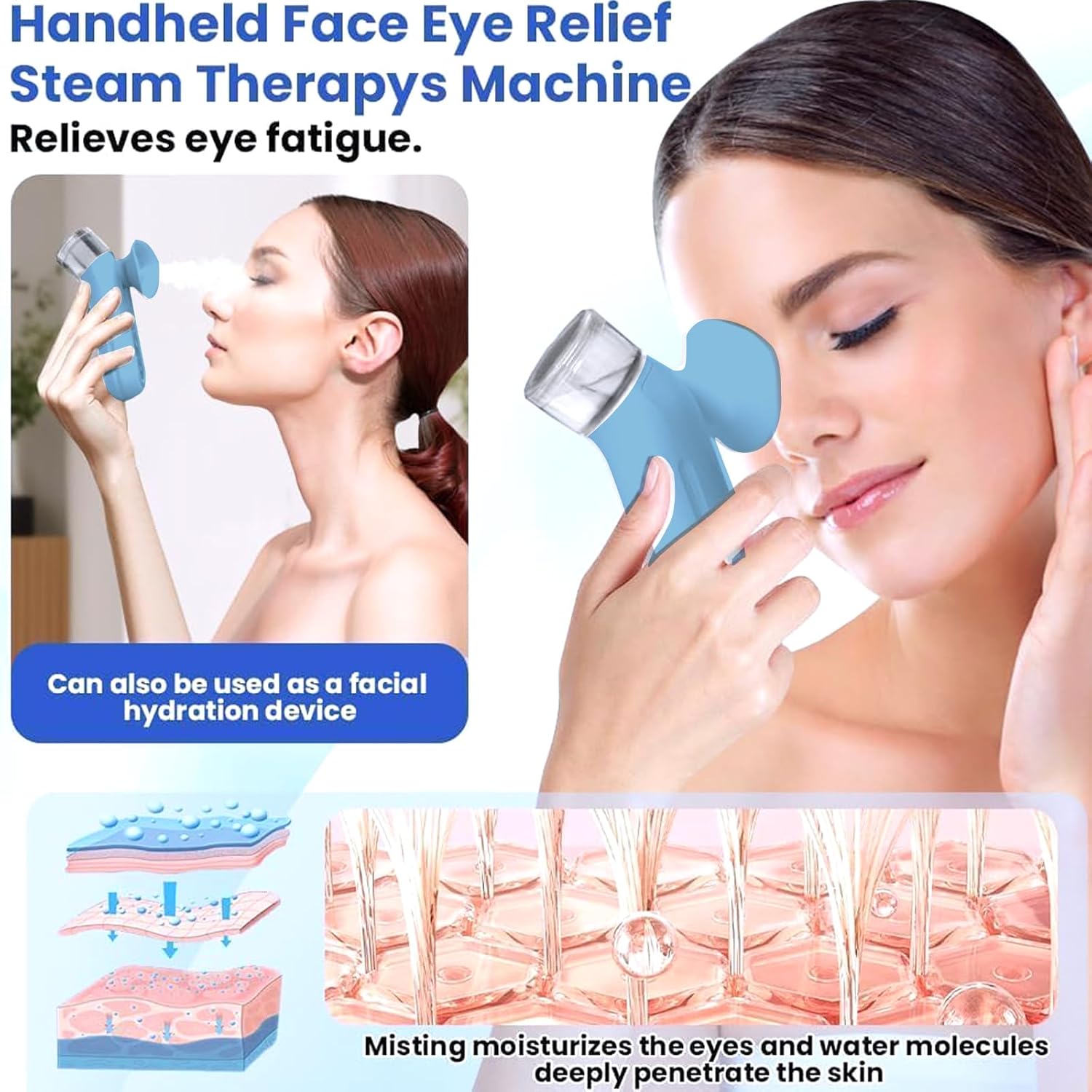 Eye Mist Steam Sprayer for Relief Dry Eyes, Eye Treatment, Portable Heated Eye Masks, Mini Eye Moisturizing Cleaning Soothing Steamer, Blue - Image 2