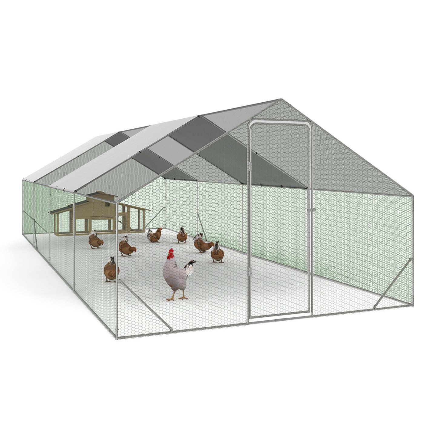 IDMarket - Sécurisé, Imperméable Enclos poulailler 24 m² Parc grillagé 8x3 M Acier galvanisé, pour Chat, vert ou gris