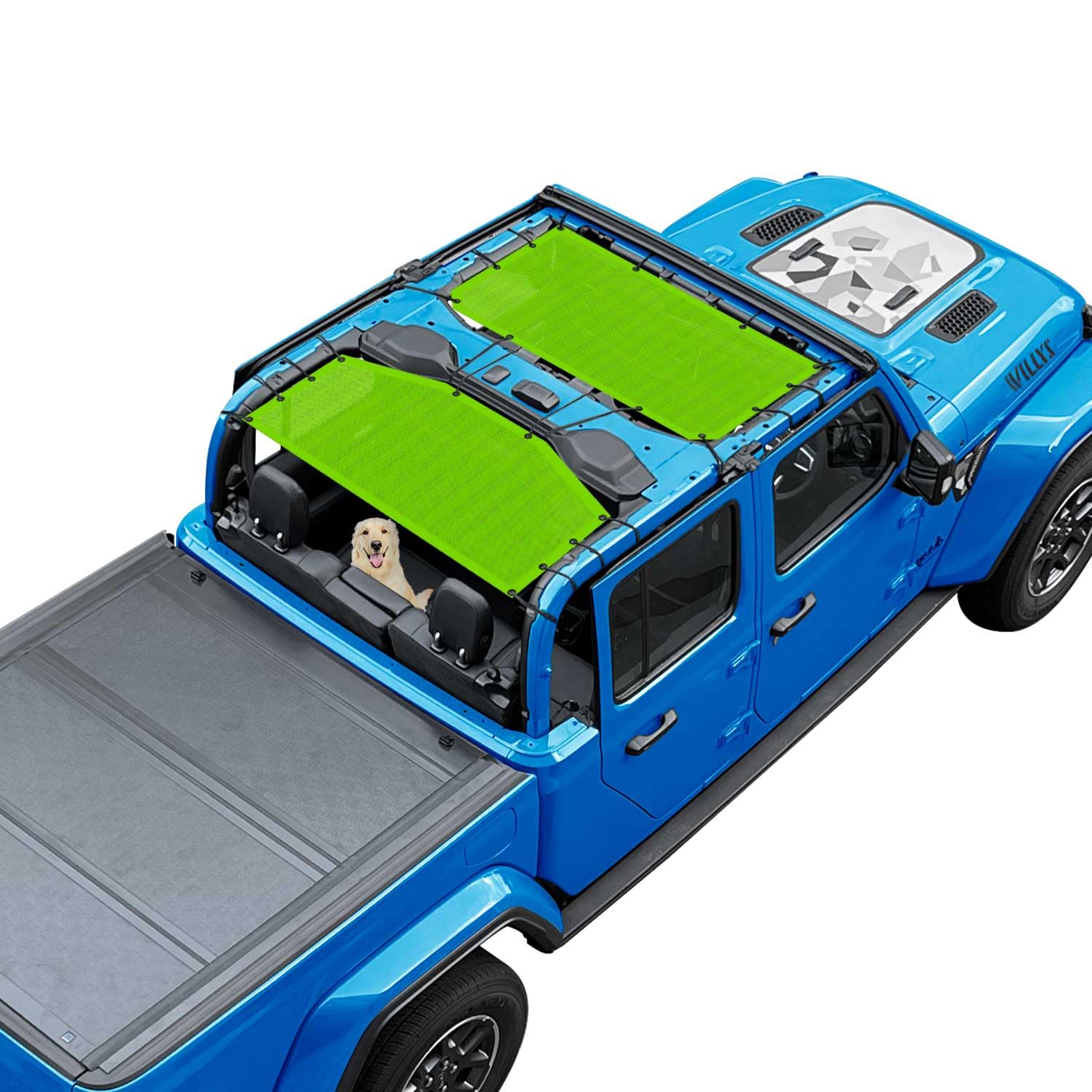 JT Sun Shade Top Compatible with Jeep Gladiator Sunshade, Green, Front+Rear