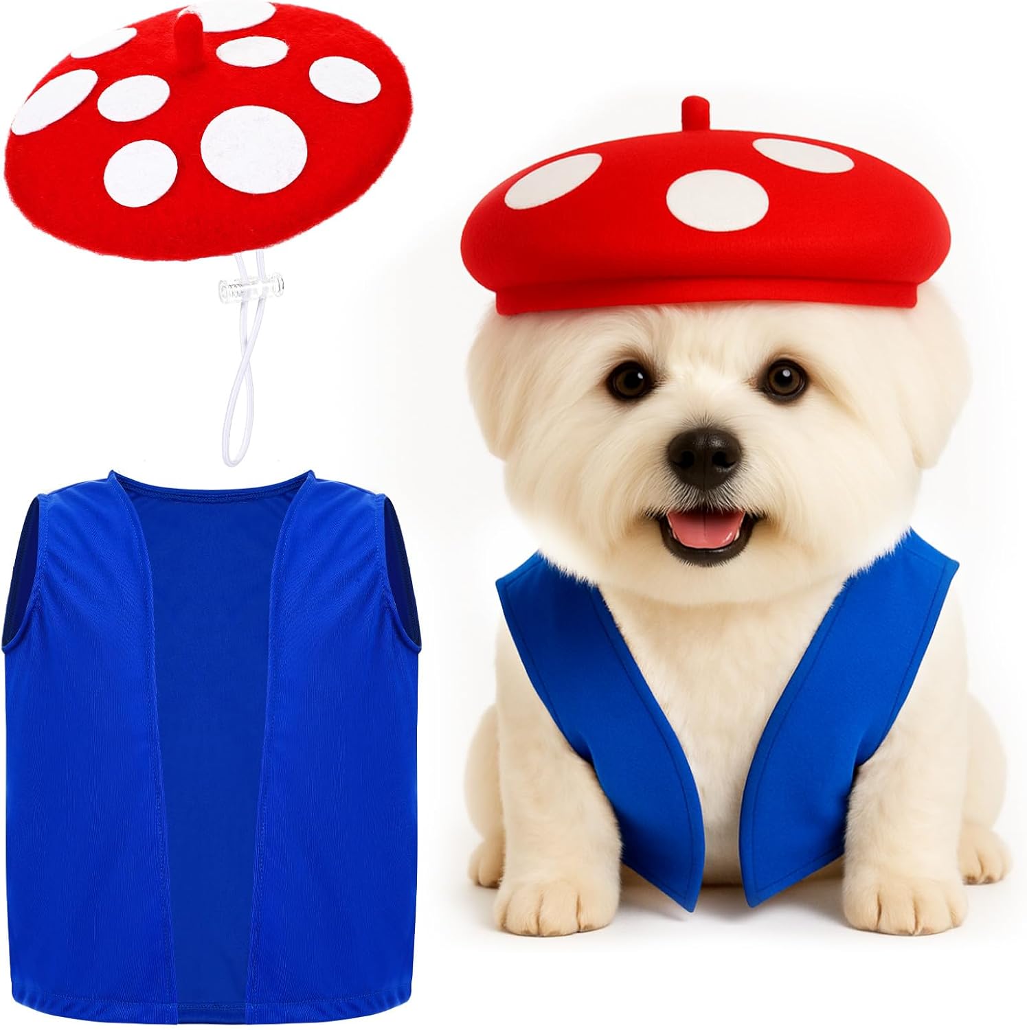 Disfraz de Seta para Perro Mediano con Gorro y Chaleco Azul