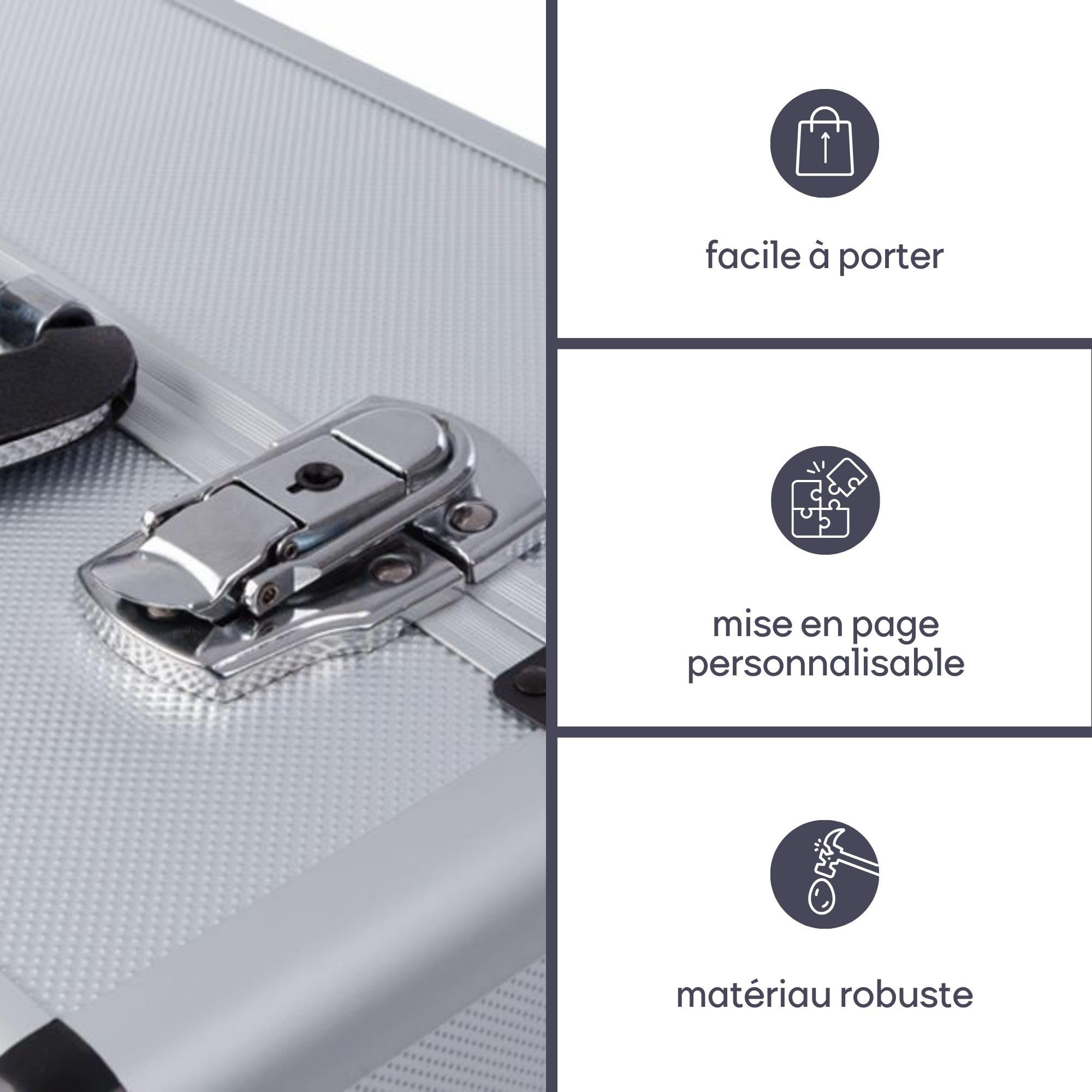 Perel Mallette à outils vide, valise outils vide, mallette de rangement, valise transport, compartiments individuels, poches à outils, verrouillable, 2 clés incl., aluminium, bandoulière, gris, 460 x