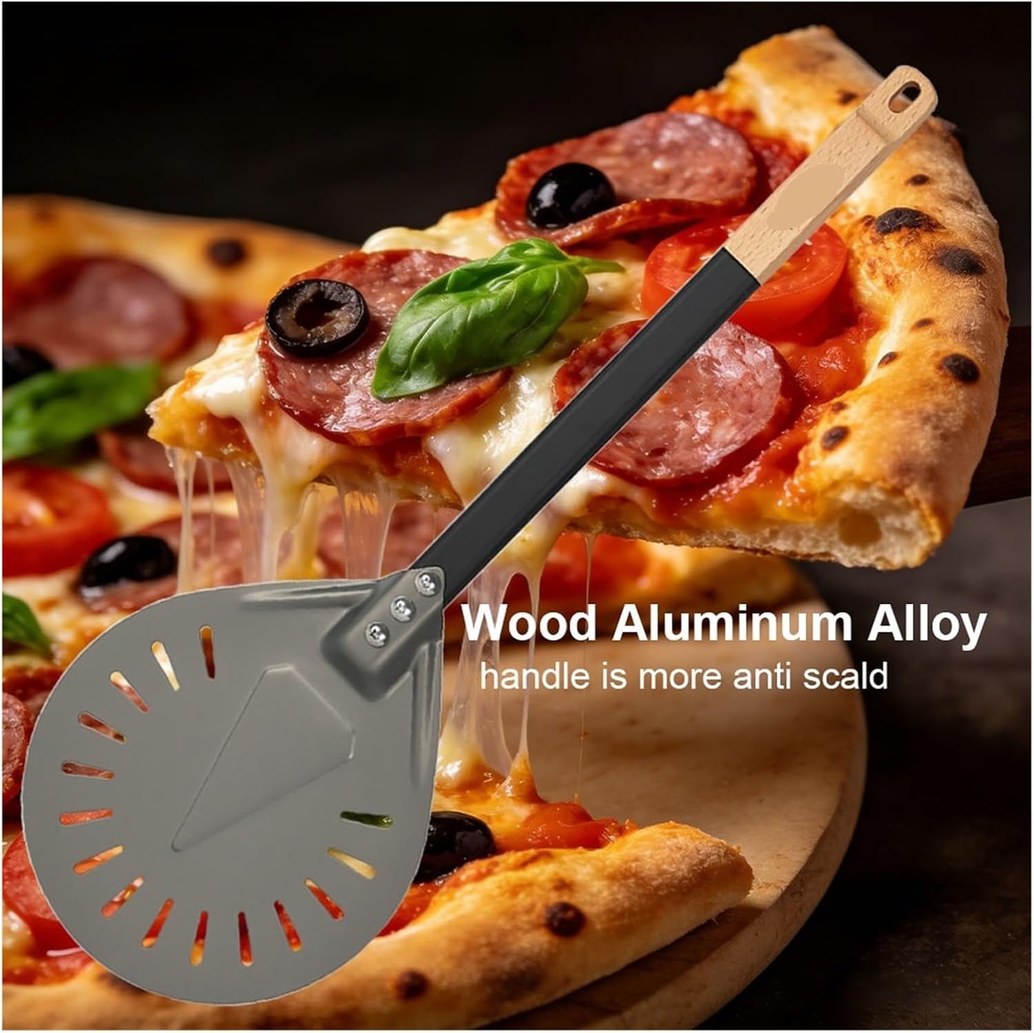 Wood Aluminum Alloy Pizza Peel 2 Pieces Set Short Shovel Hard Paddle Oven Accessories(8 inch and 13 inch)