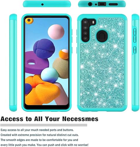 Miniatura 2 de Funda diseñada para Galaxy A21, funda Samsung A21 para niñas y mujeres, funda resistente con purpurina brillante para Samsung Galaxy A21 (verde