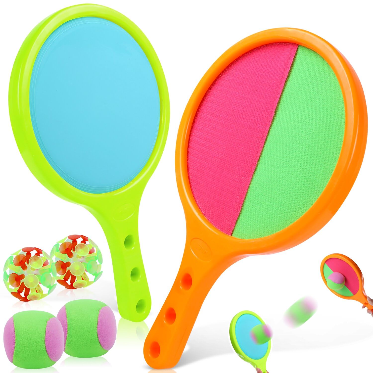 Raquettes de lancer et attraper avec balles Velcro, 2 pièces, pour enfants, jeux de plage et jardin