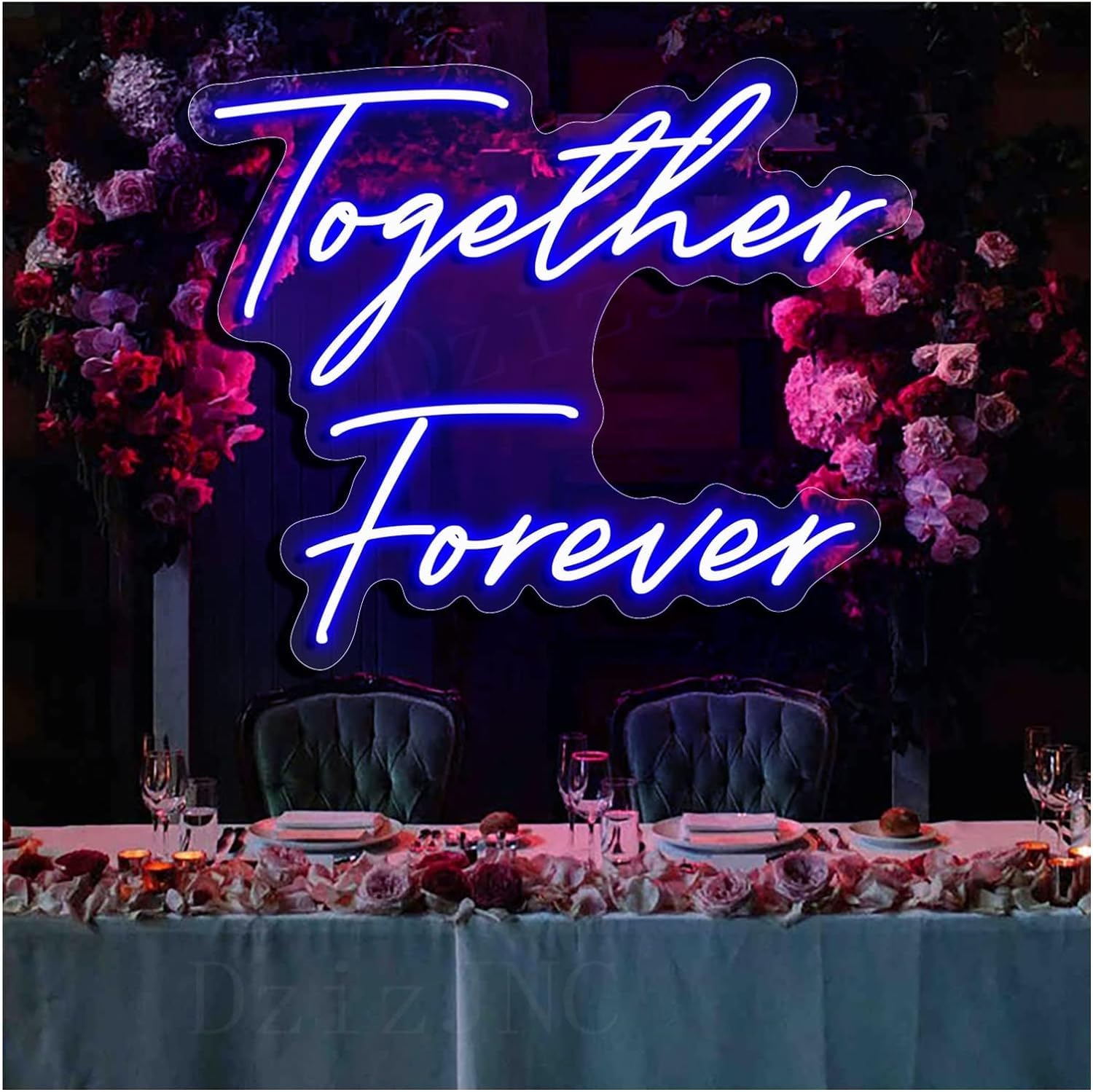 Letrero de neón LED juntos para siempre luces de neón, luces LED transparentes colgantes de pared, decoraciones de boda acrílicas (59 x 49 cm)