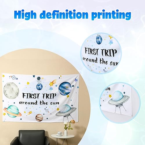 Miniatura 6 de Fondo de fiesta espacial para el primer viaje alrededor del sol, tema del espacio exterior, telón de fondo de primer cumpleaños para niños,