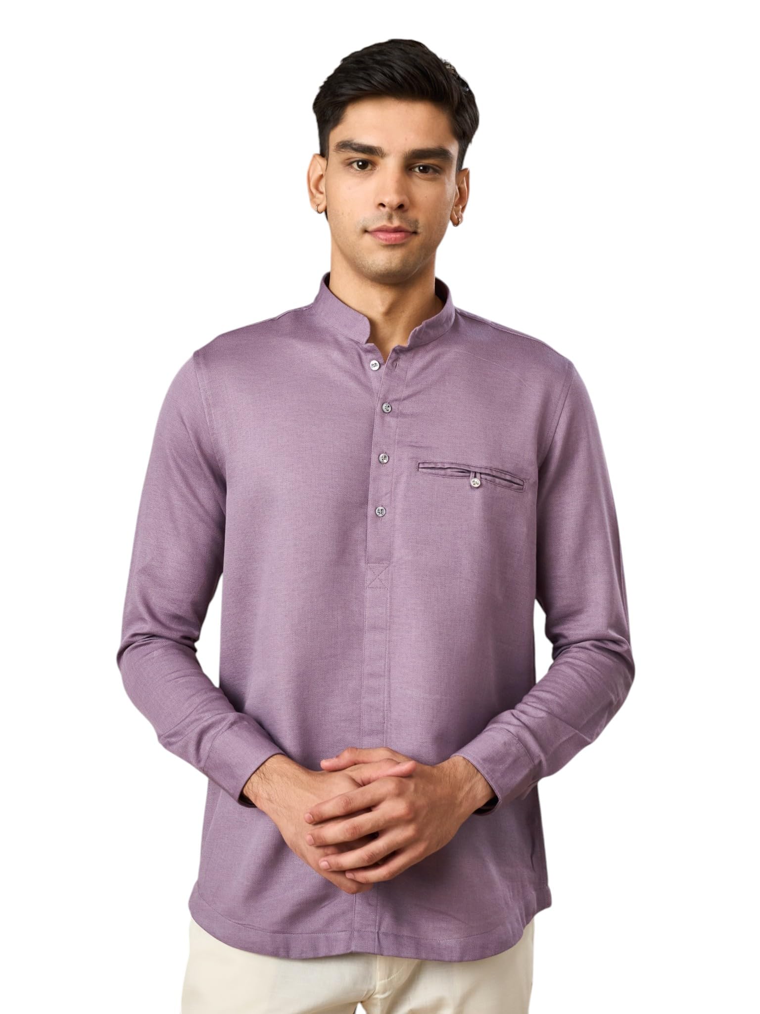 Men's Cotton Bandhgala Collar Short Kurta (1pc)-image-19