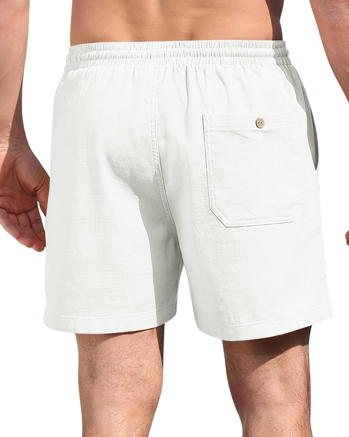 Men's Cotton Linen Shorts - 5" Inseam Casual Shorts with Drawstring Elastic Waistband for Summer Beach Vacation & Golf - Image 4