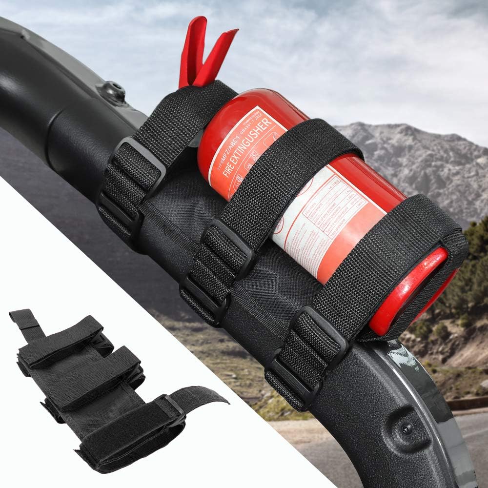 Fire Extinguisher Holder Adjustable Roll Bar Mount Strap for 1987-2023 Jeep Wrangler JK JL TJ CJ YJ JT, Black