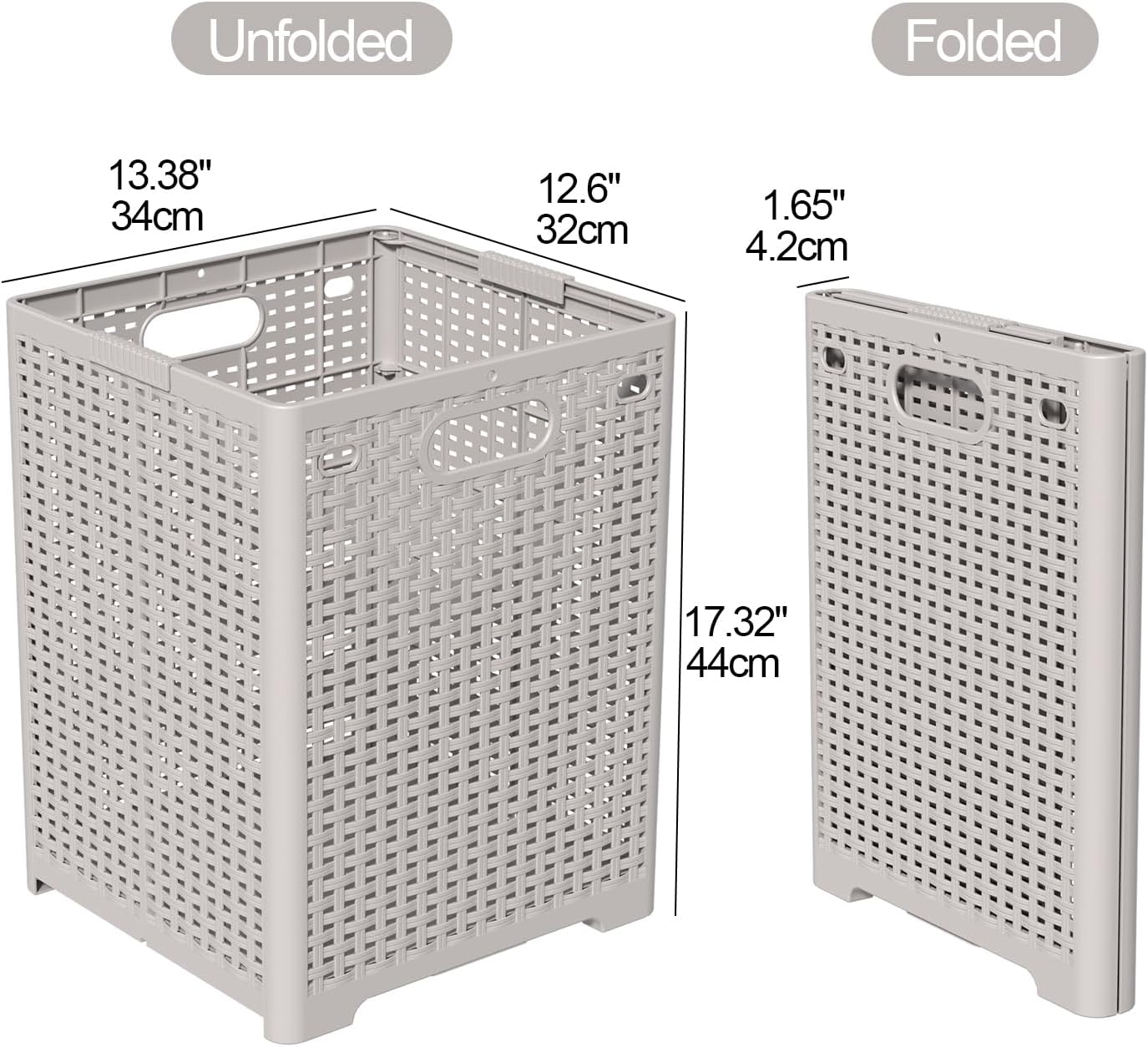 42 L Foldable Plastic Laundry Basket, 2-Pack Plastic Collapsible Laundry Hamper, Gray