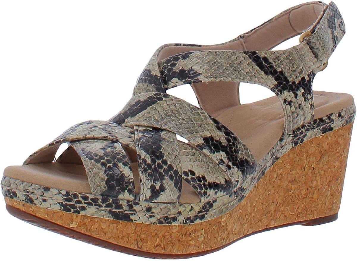 Clarks Women's Annadel Rayna Wedge Sandal, Taupe Synthetic Snake, 8.5 Wide