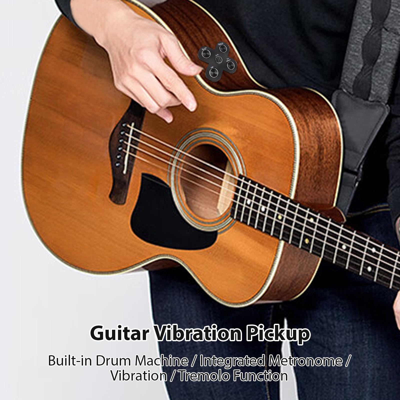 Pickup di chitarra set BT Pickup a vibrazione abilitata con metronomo della batteria incorporato Funzione tremolo per la pratica della chitarra acustica ABS Black 8 x 5,5 x 6cm