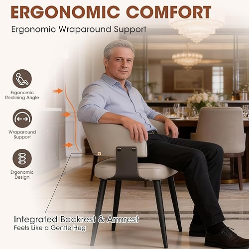 Miniatura 4 de Juego de 4 sillas de comedor modernas, tapizadas de piel sintética con respaldo abierto curvo, fácil montaje para comedor, restaurante, cafetería