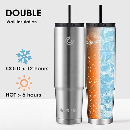 Miniatura 3 de COKTIK Vaso aislado de 40 onzas con pajilla, 3 tapas (con pajilla  abatible), taza de viaje aislada al vacío de acero inoxidable (acero inoxidable)