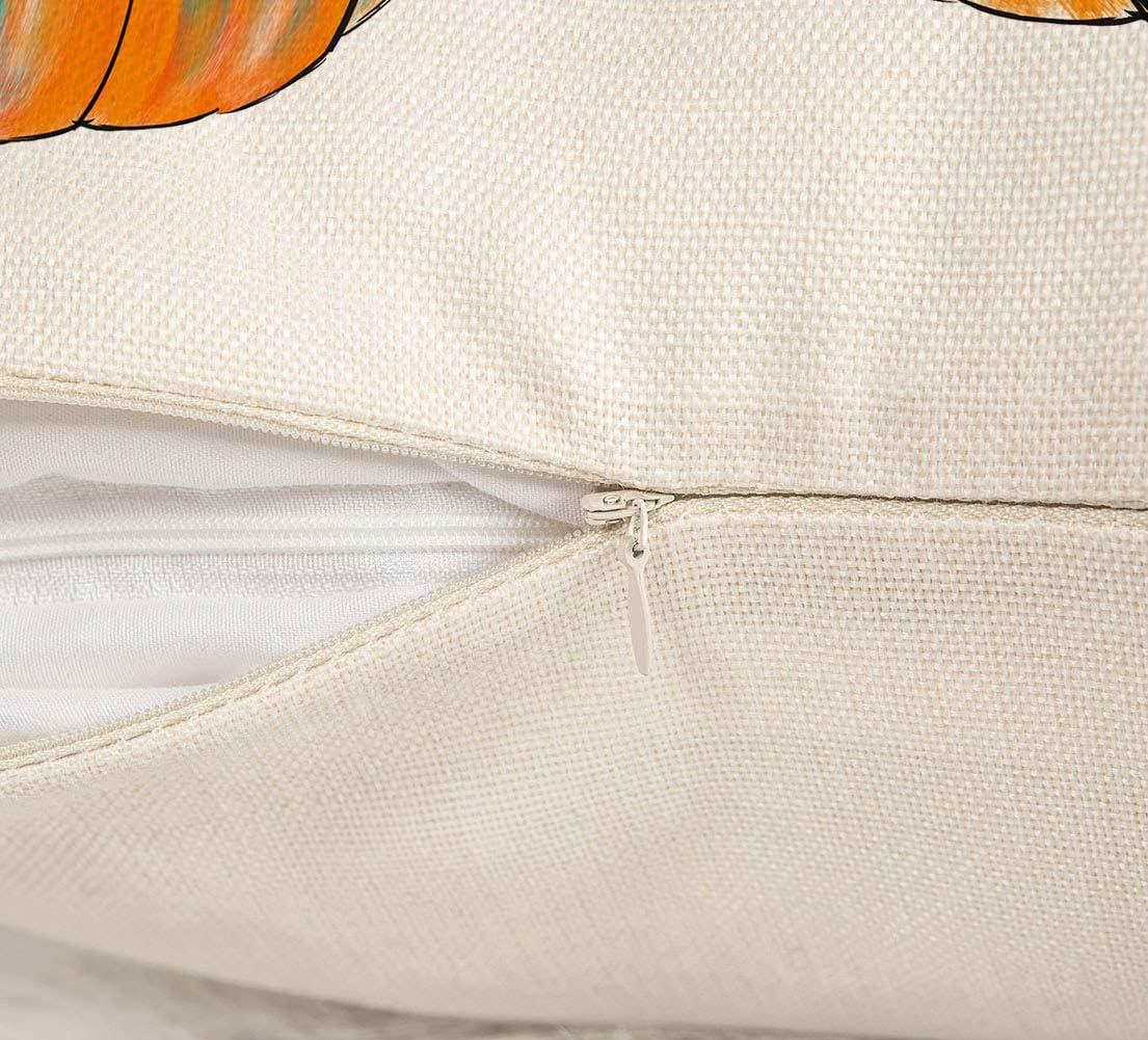 4TH Emotion Fall Orange Buffalo Check Pumpkin Throw Pillow Cover Farmhouse Autumn Cushion Case for Sofa Couch 18x18 Inches Polyester Linen