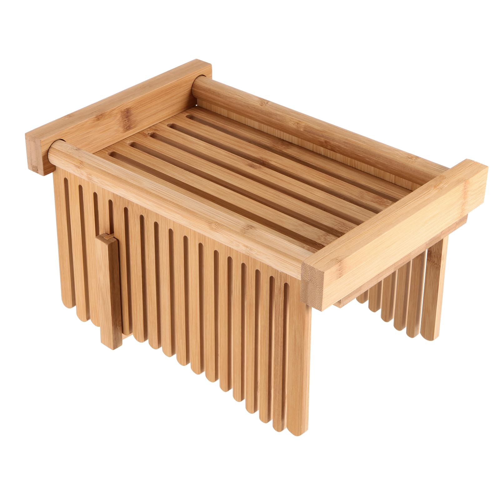 Trancheuse à pain en bambou, guide de tranchage de pain réglable, guide de tranchage de pain pliable avec plateau miettes, trancheuse à pain en bois pour pain fait maison, 31,7 x 23,7 x 19 cm