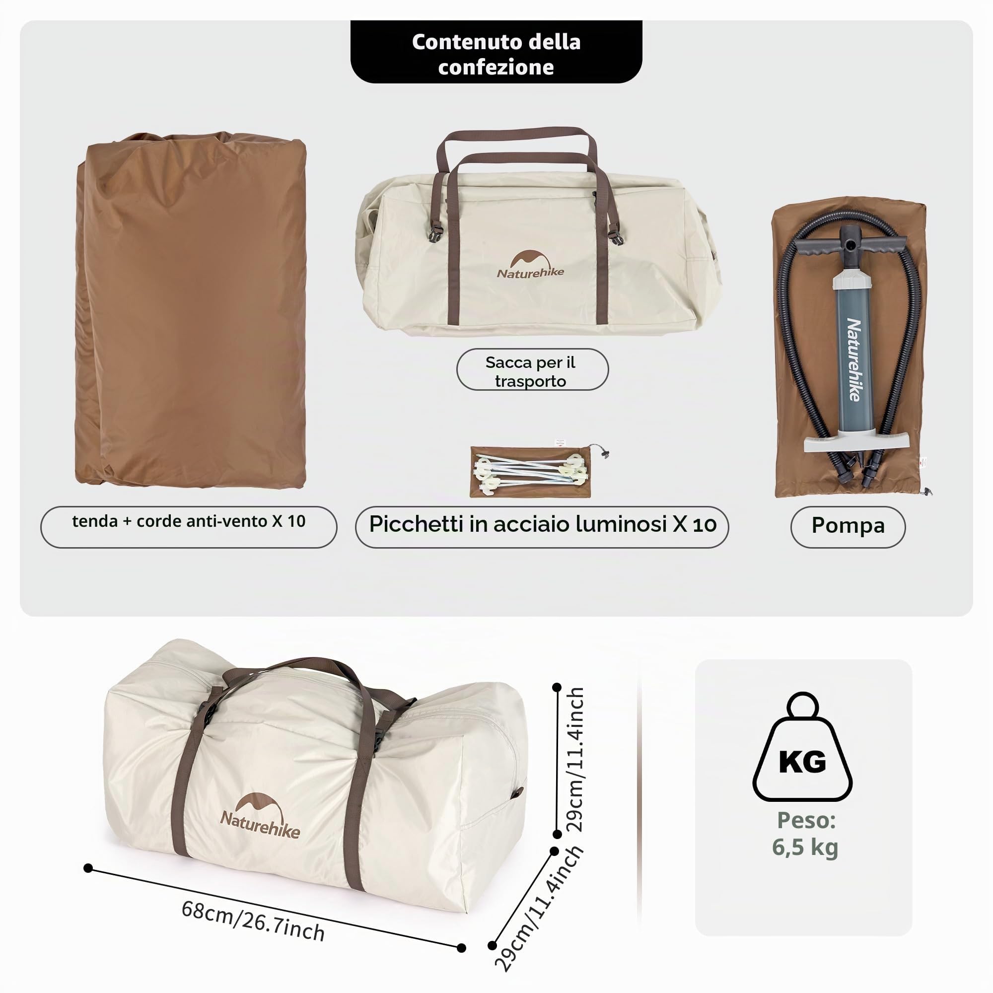 Naturehike Ango Air tenda gonfiabile per 3 persone, impermeabile, installazione rapida, tenda familiare per campeggio, in auto e all'aperto