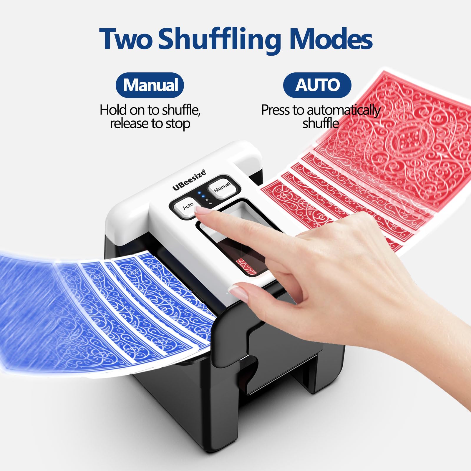 UBeesize Shuffler Automatique de Cartes, Rechargeable 1-4 Deck Card Shuffler avec Double Mode, Machine Portable Shuffling pour Poker, UNO, Blackjack et Jeux de Cartes