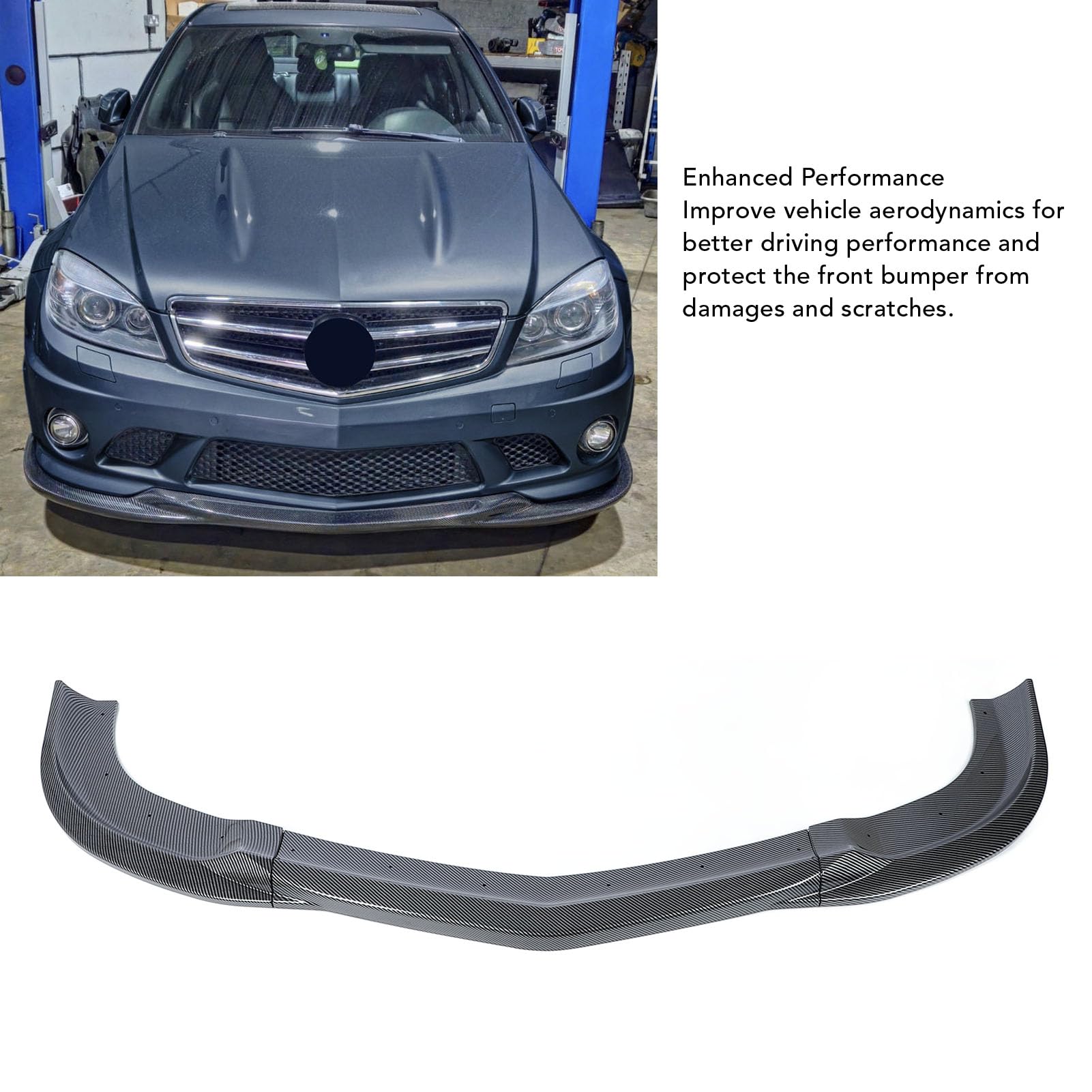 3 szt. przedni zderzak wargi spojlera ochraniacz sportowy wygląd aerodynamiczny zestaw do ciała klasy C W204 C63 AMG 2007 2008 2009 2010 ABS materiał czarny (styl z włókna węglowego)
