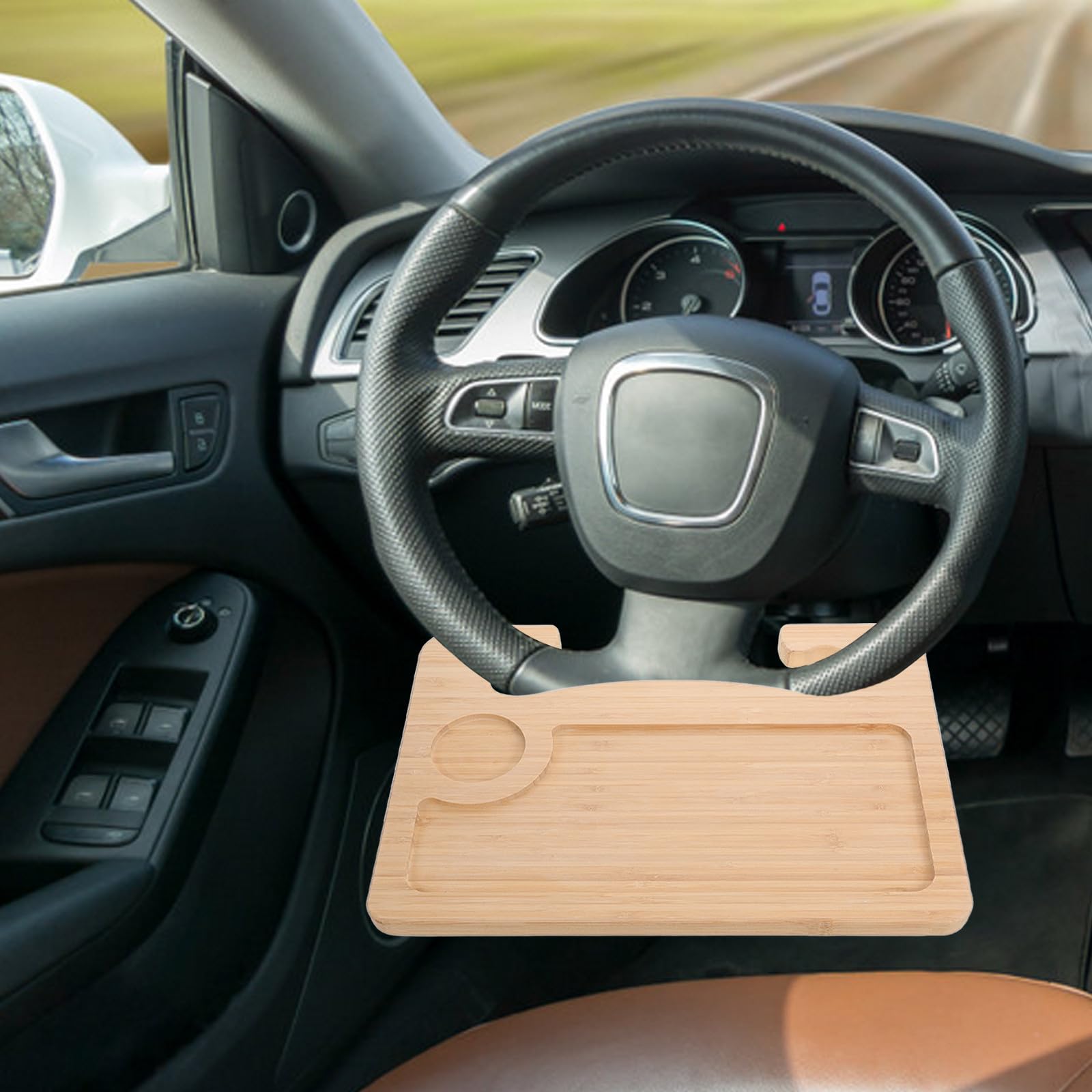 STOBAZA Holz Auto Lenkradablage 40x29,5cm Multifunktionaler Getränkehalter und Computerständer für Auto Büro Zuhause