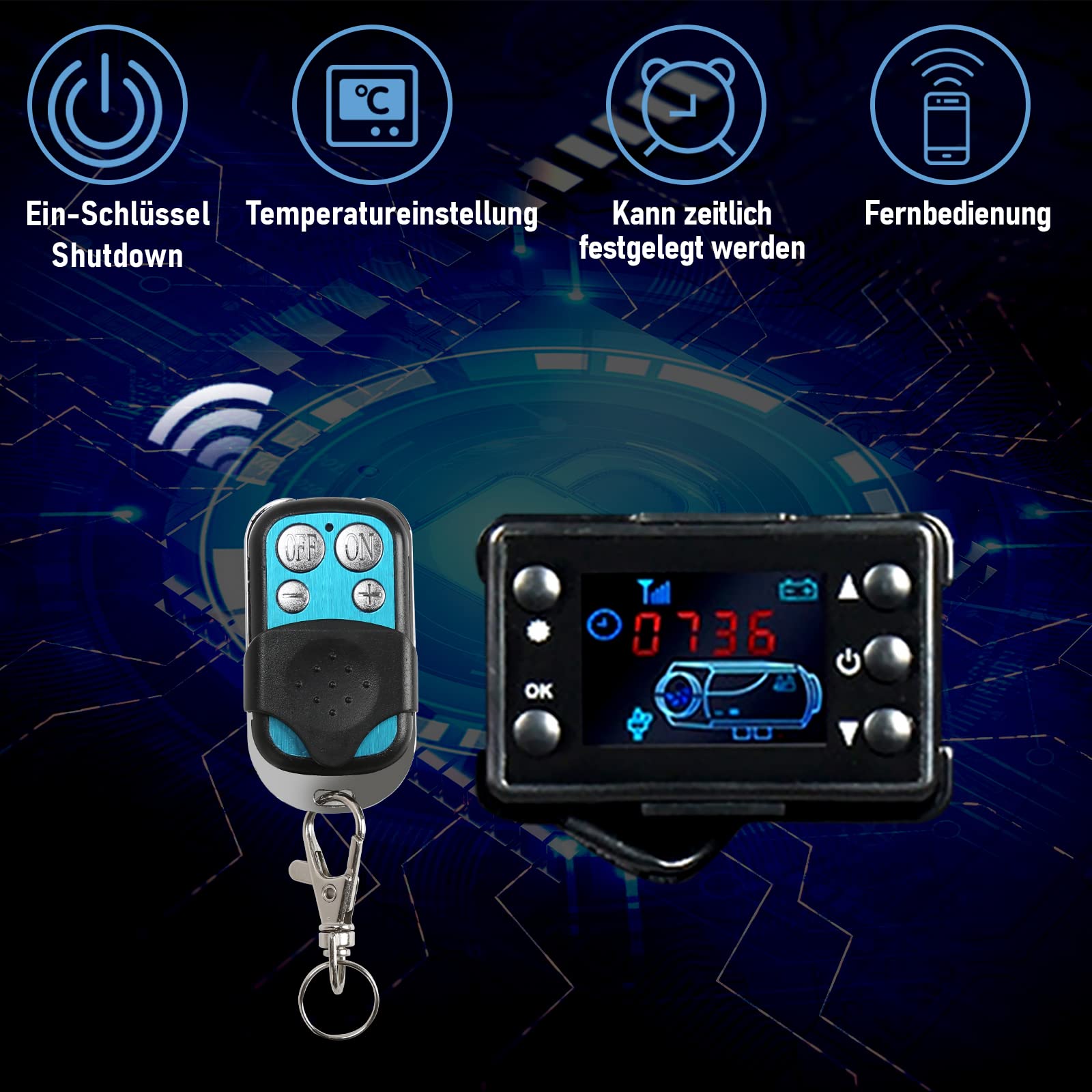 Ikodm Calentador de Aire Diesel 12 V 8 kW, Calefacción Estacionaria Diesel, calentador de aire diésel con mando a distancia, pantalla LCD, silenciador, para camión, caravana, barcos, coche