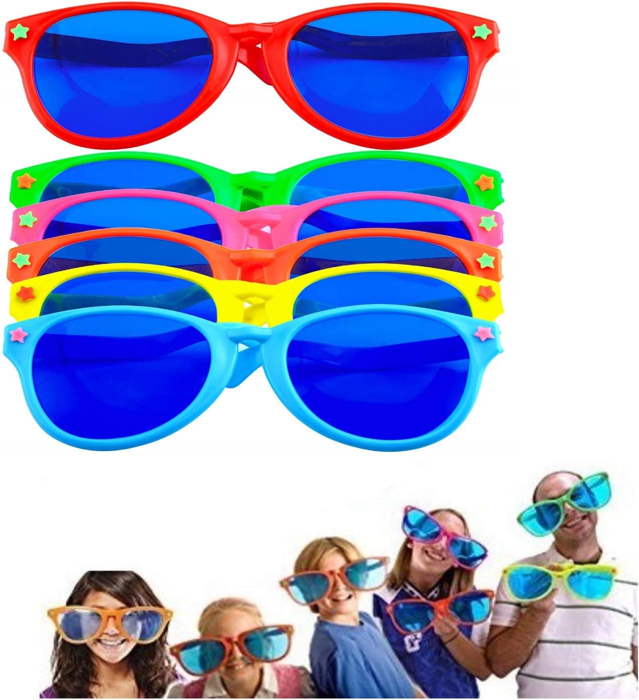 6 Pieces Jumbo Sunglasses Plastic Colorful Jumbo Glasses for Beach Costume Fancy Dress Photo Props Party Supplies