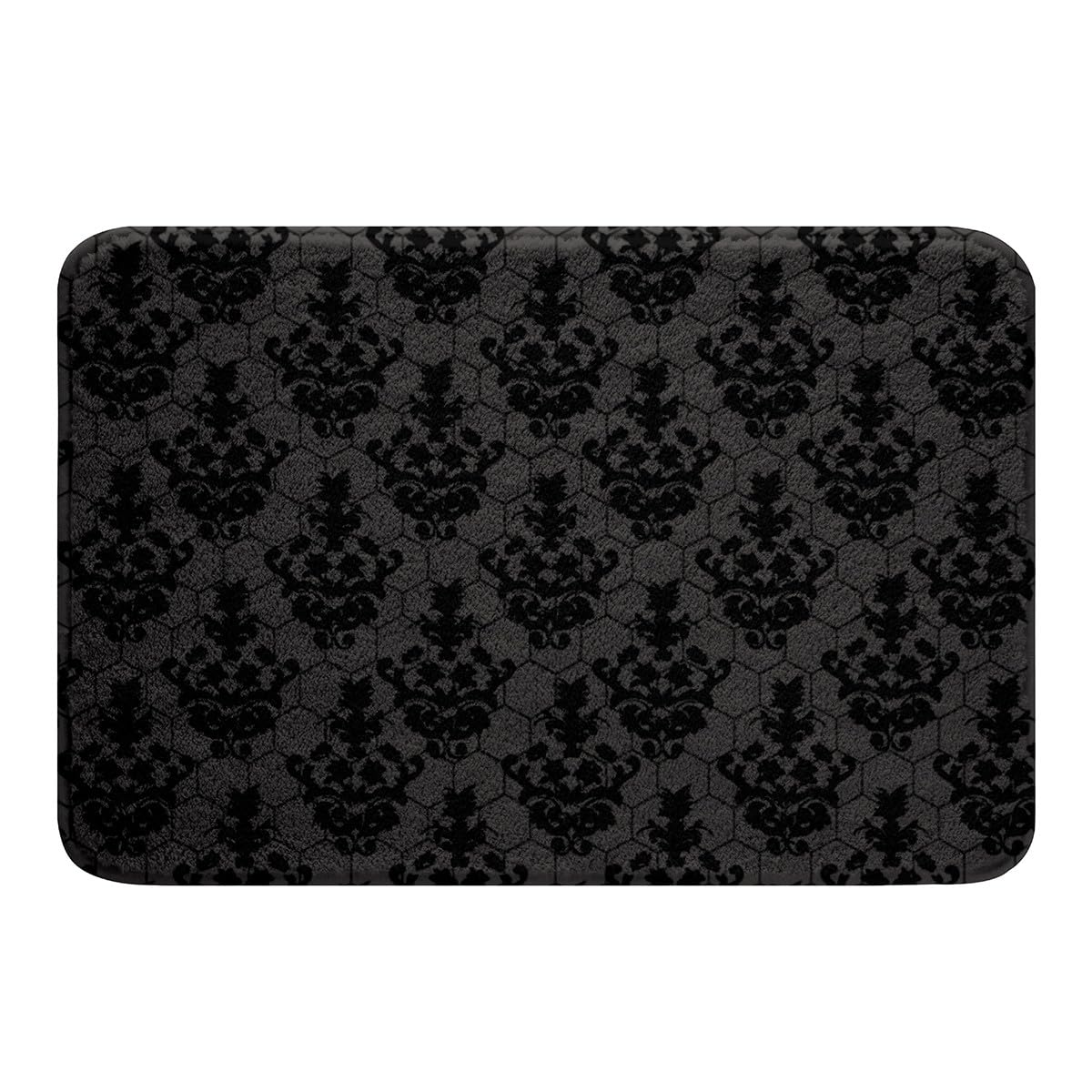 Gothic Bath Mat Adults Black Damask Outdoor Rug,Victorian Bathroom Accessories 16"x24" Vintage Goth Kitchen Rugs Antique Black Floral Bohemian Decor,Gray