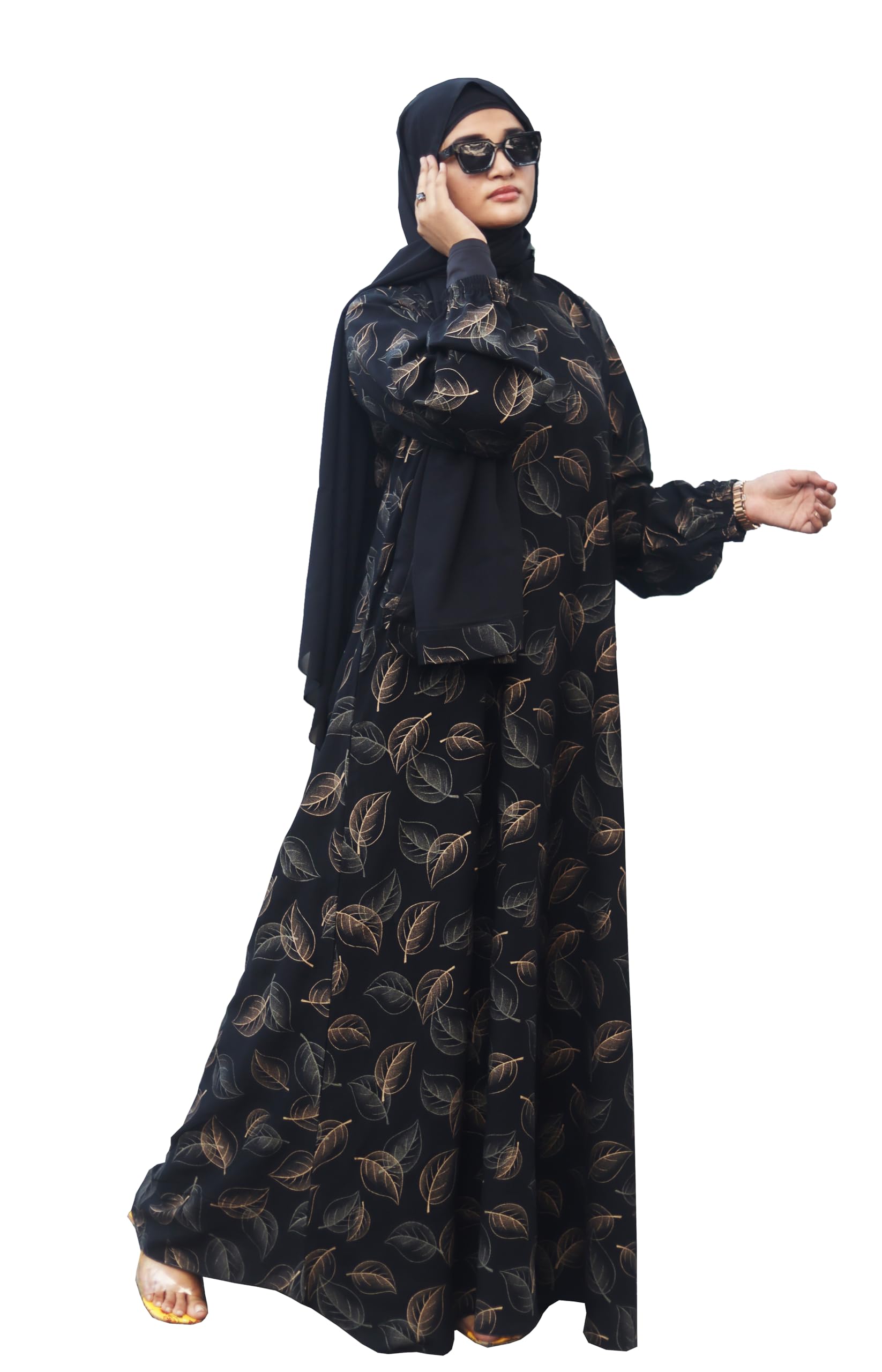 Black Printed Abaya For Women Elegant Modest Wear Burqa Islamic Naqab Fashion-image-42