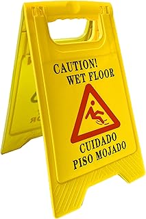 Caution Wet Floor Sign,16.4" Height,Bright Yellow Double-Sided Folding A-Shaped Frame Design, Bilingual Caution Message，Suitable for airports, hotels, schools, apartments, etc(1Pack)